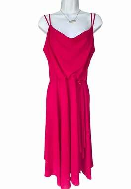 Vintage Mary Martin for Rainbow of California Hot Pink Cowl Neck Midi Dress